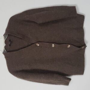 Quince Brown Mohair-Blend V-Neck Button Cardigan